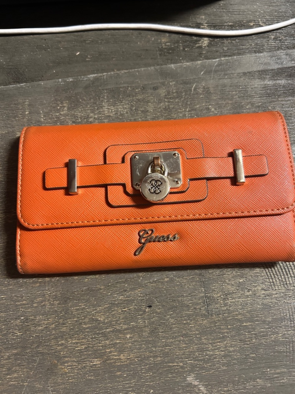 Guess Orange Saffiano Wallet with Gold Turn-Lock